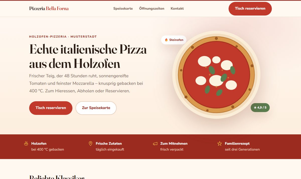Vorschau der Pizzeria-Demoseite